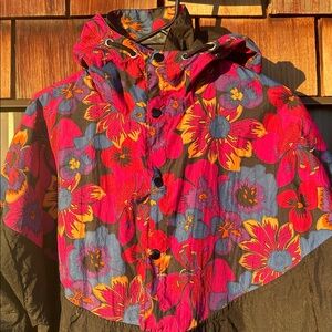 Vintage Floral Black Windbreaker Jacket